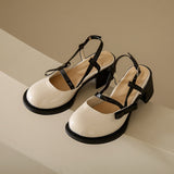 Purpdrank - French Chunky Heels Women 2023 Spring Summer New Fashion Casual Mary Jane Shoes Ladies Designer Leather Sandals Women