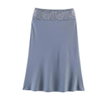 Purpdrank  3 colors Retro Spliced Lace Low Waist Knitted Midi Long Skirt Spring Summer Women A-lined Skirts Femme Grayblue Black Brown