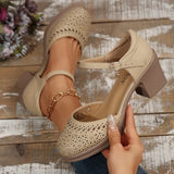 Purpdrank  Ankle Strap High Heels for Women 2025 Summer Hollow Out Breathable Woman Comfortable Baotou Chunky Heeled Mary Jane Shoes