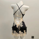 Purpdrank  Sexy Pajamas for Women Nightwear Ice Silk Lace Beautiful Back Suspender Pajama Night Dress Elegant Strap Sweet Nightgown