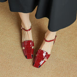 Purpdrank  New Summer Women Sandals Genuine Leather Women Shoes Square Toe Low Heel Shoes Narrow Band Cover Toe Modern Sandals