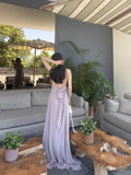 Purpdrank  Sleeveless V-neck Halter Dress Gentle Ruffle Edge Backless Long Beach Dress Flowing Long Dress