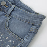 Purpdrank  y2k Rhinestone Denim Shorts Summer Casual Low Rise Skinny Short Jeans for Women Streetwear All-match Shorts Harajuku 90s