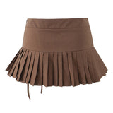 Purpdrank  Y2K Twill Low Waist Pleated Mini Skirt American Retro Side Zipper Short Skater Skirts With Shorts lining