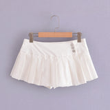 Purpdrank  Y2K Streetwear Solid Color Women Buttons Low Waist Pleated Skirt Folded A-line Saia Mini Skirt With Shorts Lining