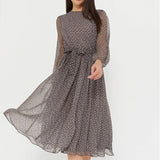 Purpdrank  Fashion Women Polka Dot Chiffon Dress O Neck Long Sleeve Spring Loose A-line Party Dresses Ladies Elegant Holiday Casual Clothes