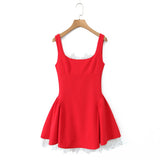 Purpdrank  Sexy Spliced Lace U Collar Big Backless Sling Dress Woman Low Slim Waist Pleated Swing Ball Gown Mini Tank Dresses Robe