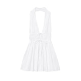Purpdrank  Bowknot White Backless Beach Summer Women's Dress Deep V Neck Cotton Short Vestidos Sexy Sleeveless Halter New in Dress 2025