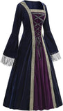 Purpdrank  Velvet High Waist Long Dress Women Medieval Tea Party Dress Victorian Era Bubble Sleeves
