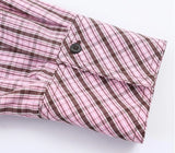 Purpdrank  Spring Summer Fashion Pink Plaid Lapel Collar Long Sleeve Shirt Women Side Lacing up Bow Waist Loose Asymmetry Blouses Tops