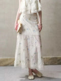 Purpdrank  French Chic Embroidery Maxi Skirt Beige Casual Summer Women Long Skirts Sheer Hollow Out Ruffles Ladies Skirt Falda