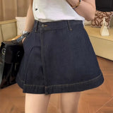 Purpdrank  Fashion Irregular Pleated Denim Skirts for Women Summer 2025 New High Waist Slim A-line Skirt Pants Female Mini Shorts Skirt