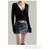 Purpdrank  Women's Spring Autumn Knitwear Tops Sexy Long Sleeve Short Solid Color Pullover Round Neck Casual Design Retro Simple Advanced