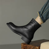 Purpdrank - Women Ankle Boots Thick High Heels 2023 New Autumn Winter Office Lady Genuine Leather Shoes Woman Retro Style Black Boots Women