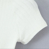 Purpdrank  Women Hollow out Through Buttons Pearl Knitted Short Sleeve Sweater Crop Pullovers Knitwear All Match Knitting Tops Jumper