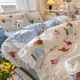 Purpdrank  Princess French Style Bedding Set For Adults Kid Flat Fitted Sheet Set With Pillowcases King Queen Full Bedroom Decor Bedclothes