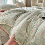 Purpdrank  Class A Soft Bedding Set Washed Cotton Knitted Bed Sheet Queen King Size Flower Comforter Duvet Set Set Pillowcase Bed Linens