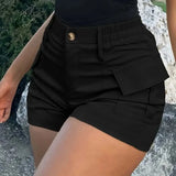 Purpdrank  Summer Fashion Casual Slim Women's Short Pants High Waist Button Streetwear Y2K Short Pocket Cargo Shorts