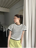 Purpdrank  Vintage Striped Women's Knitted T-shirts 2025 New Summer Casual Loose O-neck Hollow Out Knitwear Short Shirts Top Female