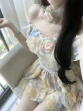 Purpdrank  Summer Sweet Y2k Retro Elegant Dress Women Off Shoulder Flower Design Beach Style Dress Female Sexy Chic Korean Popular Clothes
