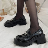 Purpdrank  String Bead Chain Decor Pumps for Women Elegant Round Toe Platform Loafers for Woman Party Non Slip Patent Leather Shoes Mujer