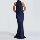 Purpdrank  Sexy Halter Sleeveless Evening Party Dress Fashion Sequins Splicing Slim Gowns Dress Women's Elegant Draped Backless Long Dress