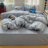 Purpdrank  Striped Bedding Set INS Nordic Girls Soft 100% Cotton Bed Sheet Queen King Size Duvet Set Comforter Set Pillowcase Bed Linens