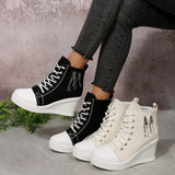 Purpdrank  New plus Size High Top Canvas Shoes Women's Platform Thick Bottom Slope Heel Single Shoes Heightening Slimming Fashion