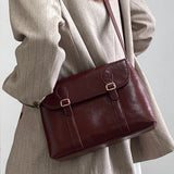 Purpdrank  Vintage Wine Red Shoulder Bag Large Capacity Ladies Tote Purse Handbags Pu Leather Female Messenger Bag College Girls Book Bag