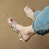 Purpdrank  new Summer Women Sandals Sheep Suede Leather Women Shoes Open Toe Ankle Strap Shoes Square Toe Thin Heel Sandals