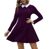 Purpdrank  Women's Dresses Autumn Fitting Slim Simple Contrast Color Long Sleeve Shirt Collar Mini Shift Office Lady Dresses