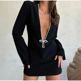 Purpdrank  Ladies Deep V-neck Long Sleeve Mini Dress Elegant Women High Waist Slim Bodycon Dresses Female Nightclub Party Dresses