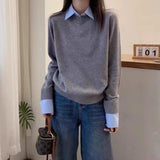 Purpdrank  Ladies Polo Collar Knitted Sweater Autumn Season Overhead Style Slimming Base Layer Top Lazy Fashion Korean Trend