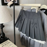 Purpdrank  Lace Patchwork Pleated Skirt for Women Korean Sweet Preppy Bow A-Line Skirts Y2K Fashion High Waist All-Match Dancing Skirts New