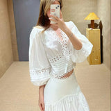 Purpdrank  Summer White Lace Slit Skirt French Elegant Folds Long Skirt Balletcore Y2k High Waist Loose a-Line Skirt Mujer Faldas 514A