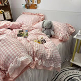 Purpdrank  Ins Princess Bedding Set Latticed Simple Elegant Skirt Bed Sheet Set With 2 Pillowcases Queen Size For Women Teens Bedcloths
