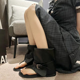 Purpdrank  Brown Sandals  Retro Buckle Summer Flats Sandal Casual High-Top Shoes Black Sendale Femme 2025
