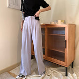 Purpdrank - Summer Long Suit Pants High Waist Solid Color Casual Pants Loose Wide Leg Pants Trousers