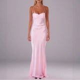 Purpdrank   European American New Sexy Strapless Sequin Satin Solid Color Backless Tie Bodycon Dress Summer Maxi