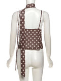 Purpdrank  Polka Dot Print 3-Piece Set Women Scarf+V-Neck Camisole+Irregular Mid Skirts Matching High Street Sweet Elegant Suit