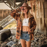 Purpdrank  Vintage Jacket Women's Clothing Trend Autumn Winter Fleece Coats Single Breasted Streetwear Chic Long Sleeve Jacket Lapel Print