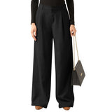 Purpdrank  Female Wide Leg Casual Business Pants With Pockets Plain Color Simple Basic Versatile Straight Trousers