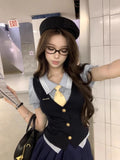 Purpdrank  Korean Sweet Preppy Style Women 3 Piece Set Puff Sleeves Blouse + Slim Vest + Mini Skirt Fashion Female Y2k Vintage Outfits 2025