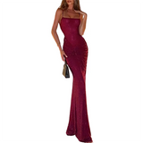 Purpdrank  Sexy Off Shoulder Shiny Sequin Suspender Dress Elegant Backless Hollow Solid Long Dress Lady Fashion Sleeveless Slim Party Dress