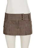 Purpdrank  Casual Basic Printed Striped A-Line Skirts Y2K Sexy Slim Low-Waisted Mini Skirts Women 2025 Summer Fashion Streetwear