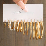 Purpdrank - Gold Color Pearl Hoop Earrings Set Metal Dangle Earrings Vintage Circle Geometric Twist for Women Girls Trendy Jewelry Gifts