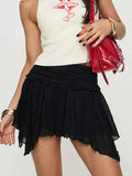 Purpdrank  Women Lace Ruched High Waist Mini Skirts Spring Summer Irregular Hem Casual Skirts