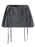 Purpdrank  Summer Y2K Style Cool Girl Asymmetrical Pleated Mini Skirts With Shorts Underwear Lining Front Bow Double Zipper Skirts