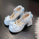 Purpdrank  Sweet Cute High Heel Design Single Shoe Thick Bottom Waterproof Platform Bow Decoration Lolita Casual Women's Vulcanized Shoes