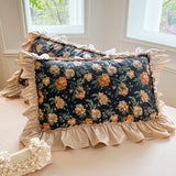 Purpdrank  2Pcs Romantic French Pure Cotton Princess Style Pillowcases Lace Vintage Pillow Cover Cushion Ruffles Pillow Sham 48*74cm